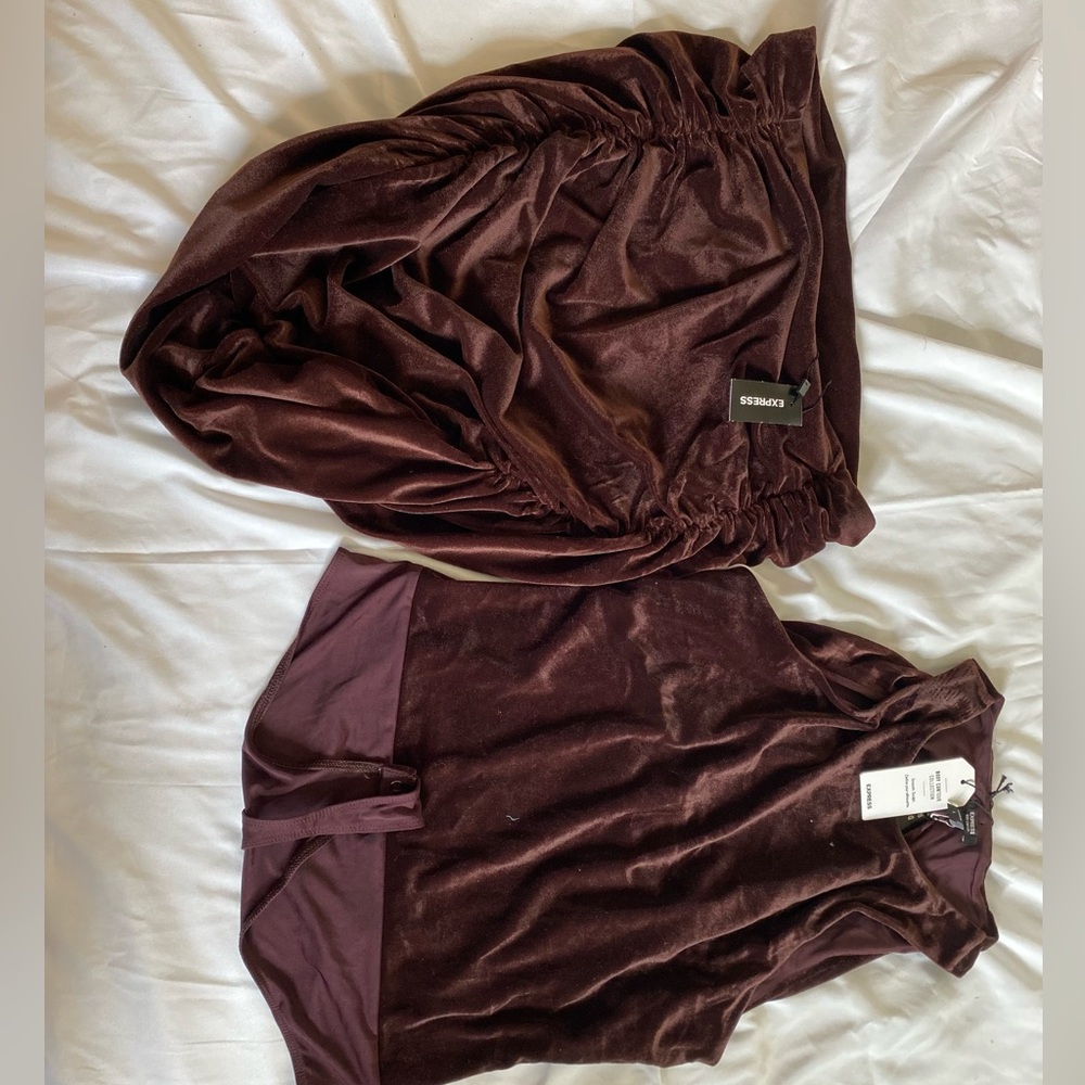 Express Two piece coffee brown skirt and bodysuit set